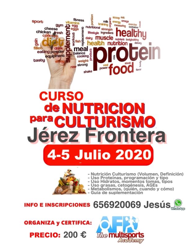 Curso AFD Nutrición para Culturismo en Jerez De la Frontera (Cádiz) 4-5 julio 2020