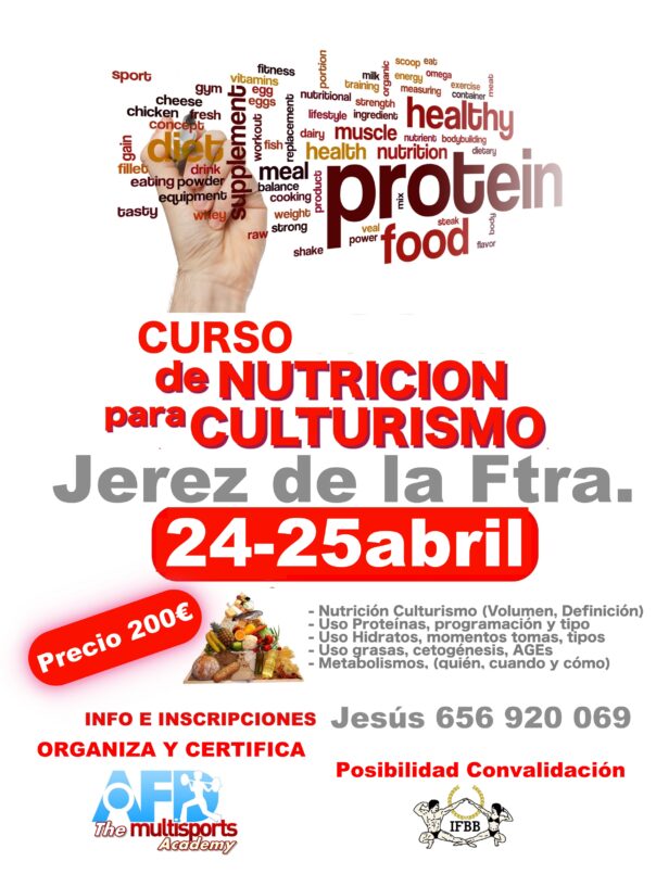 Curso AFD Nutrición para Culturismo en Jerez De la Frontera (Cádiz) 24 y 25 abril 2021