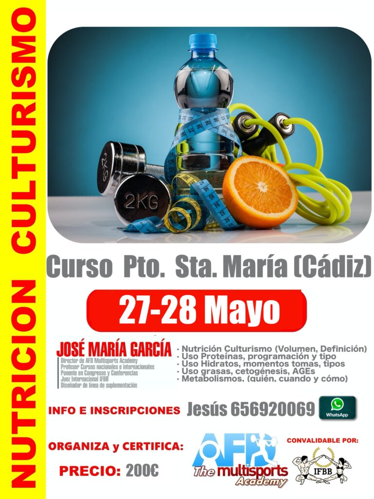Curso AFD Multisports de Nutrición para Culturismo/Fitness en el Puerto de Santa María (Cádiz) mayo 2023